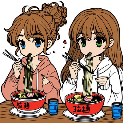 girls eating ramen