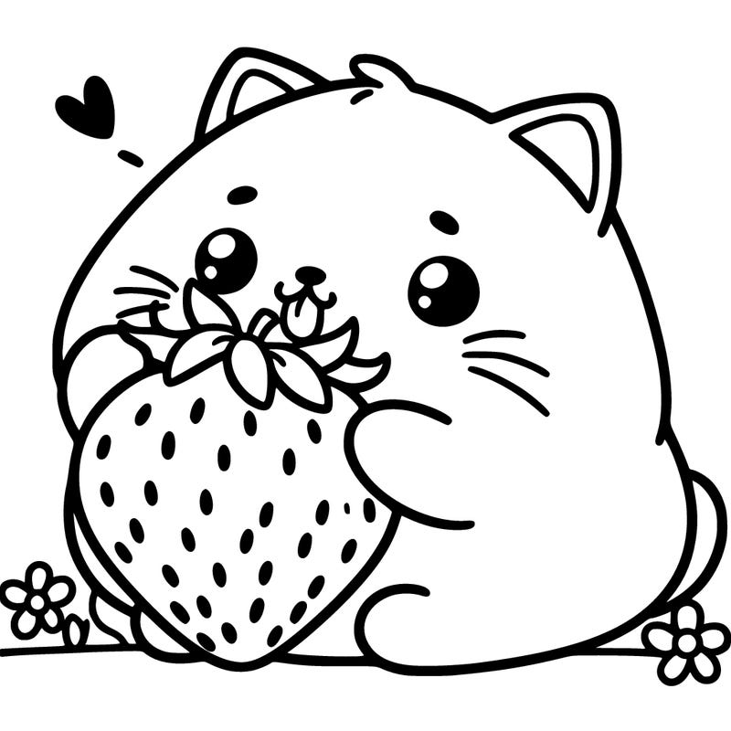 cute fat cat eating a strawberry