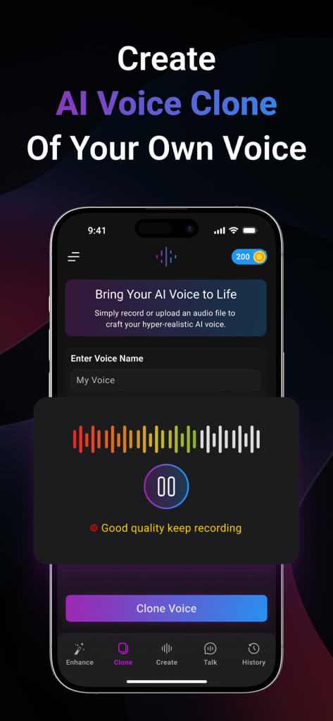 AIVoicer app interface for creating a realistic AI voice clone of your own voice