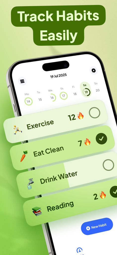 Habit Tracker Widget - Daily habit checklist in the Habit Tracker Widget app showing streaks for exercise and healthy eating.