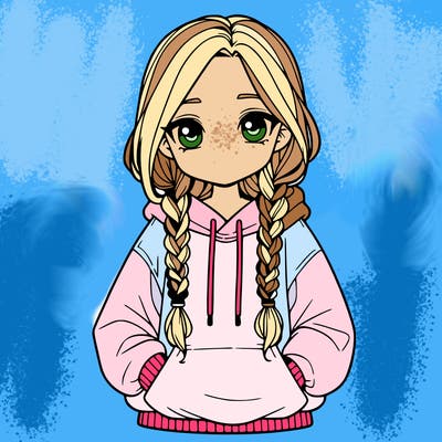 a realistic girl with a oversized hoodie and she has braids