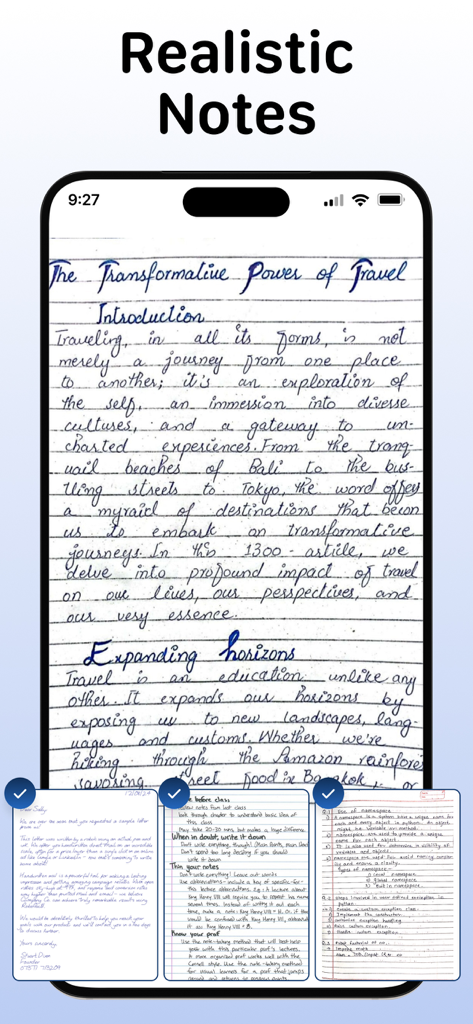 Text to Handwriting Converter - A smartphone displaying realistic handwritten notes on a ruled paper background