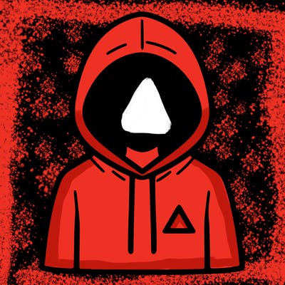 a person with non face waering a hoodie with a small triangle symbol