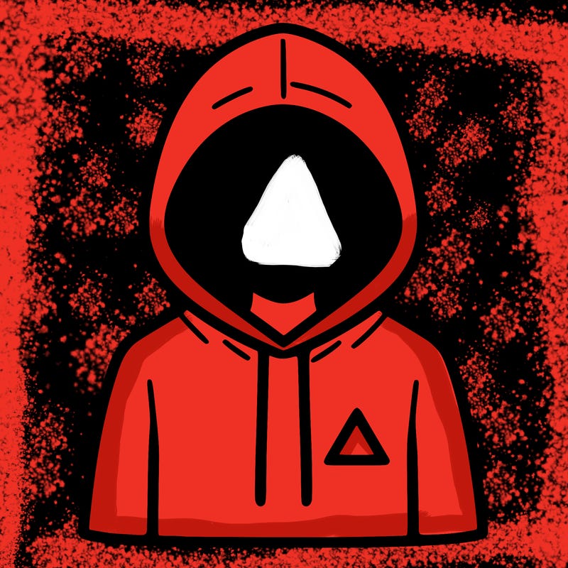 a person with non face waering a hoodie with a small triangle symbol