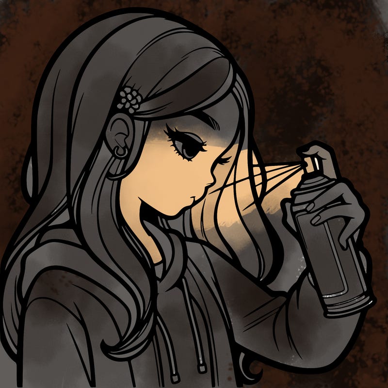 a realistic girl spray painting