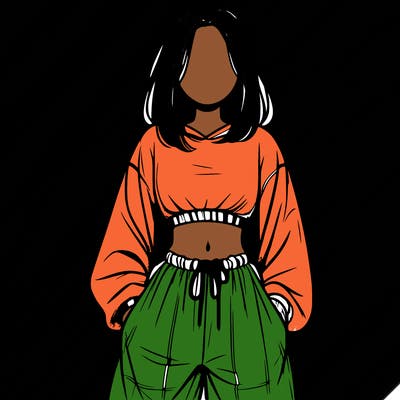 realistic girl faceless with baggy pants and a crop top