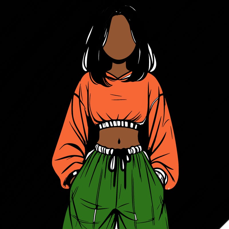 realistic girl faceless with baggy pants and a crop top