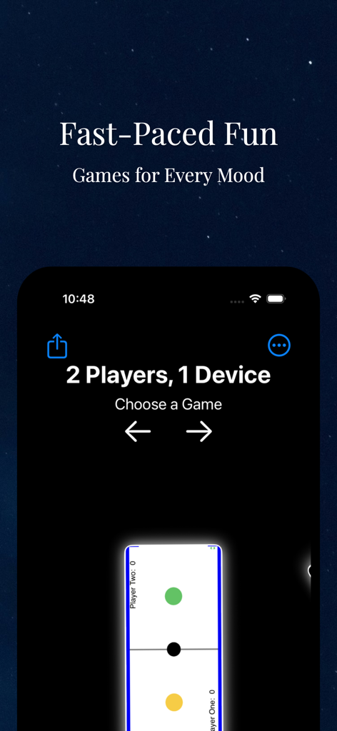 2 Players 1 Device: Tabletop - Main menu of the 2 Players 1 Device Tabletop app showing game selection options