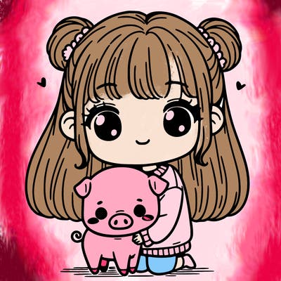cute girl with cute pig