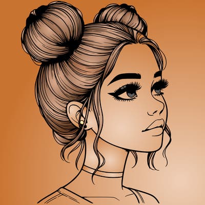 realistic girl with buns on the top of her head