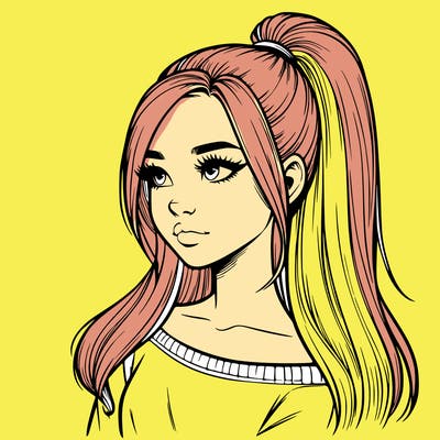 realistic girl with a high ponytail