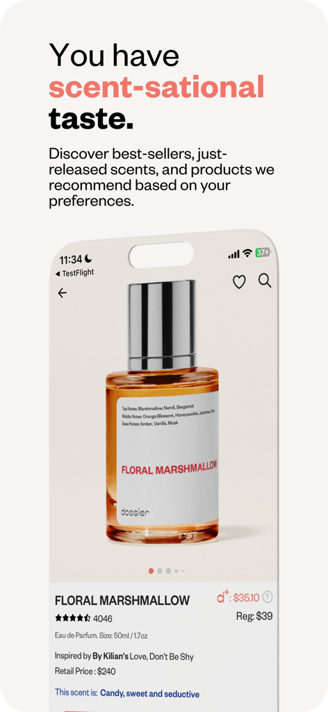 Dossier Perfumes - Pagina del prodotto dell'app mobile Dossier Perfumes per il profumo Floral Marshmallow con confronto dei prezzi.