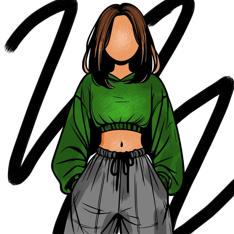 realistic girl faceless with baggy pants and a crop top