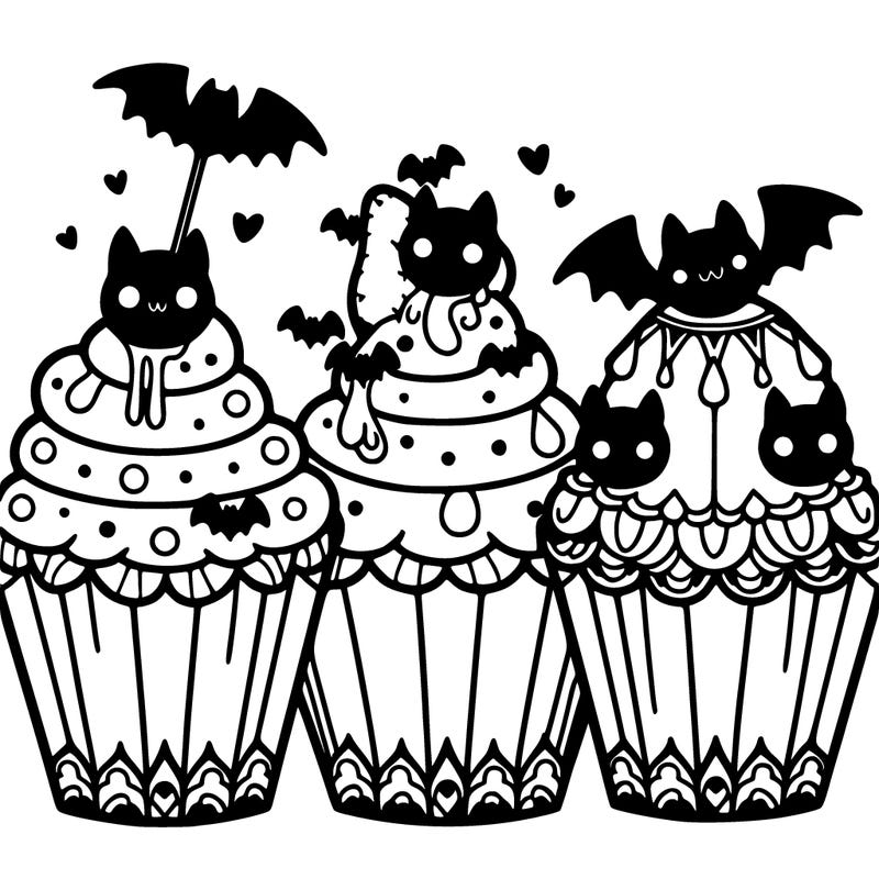 cute gothic cupcakes with bat food decor