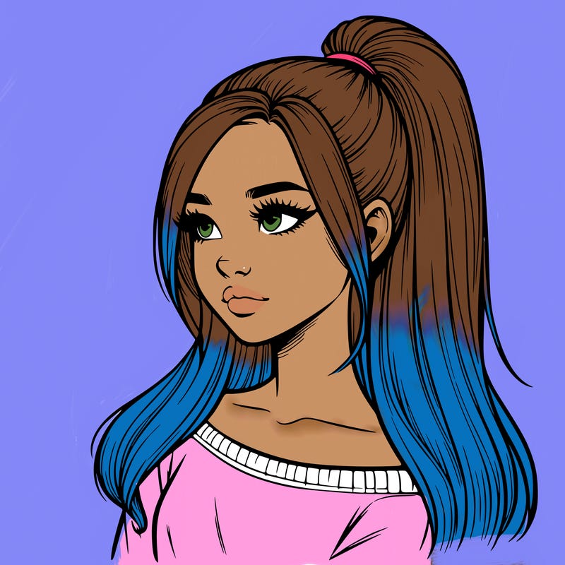 realistic girl with a high ponytail