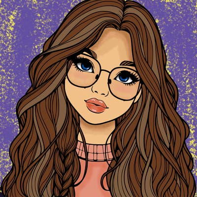 girl with long hair and freckles and glasses realistic