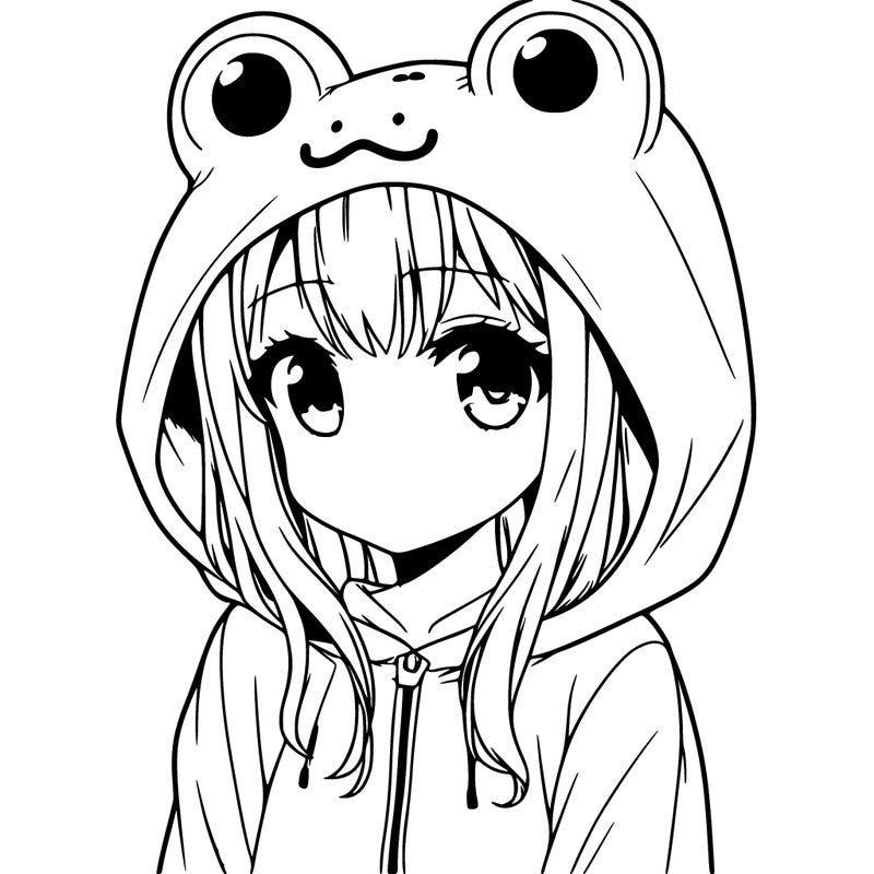 a anime girl wearing frog hoodie