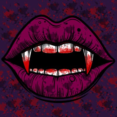 lips with vampire teeth