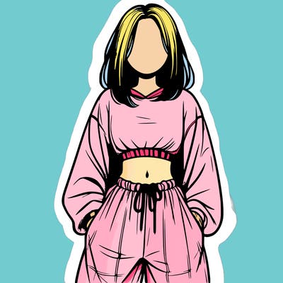 realistic girl faceless with baggy pants and a crop top