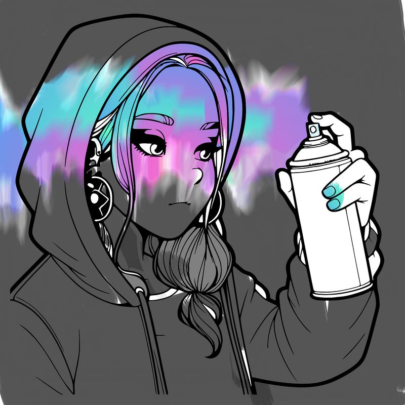a realistic girl, spray painting