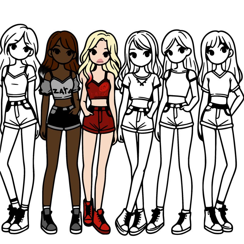 a group of girls wearing crop tops and shorts