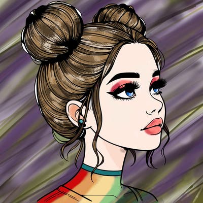 realistic girl with buns on the top of her head