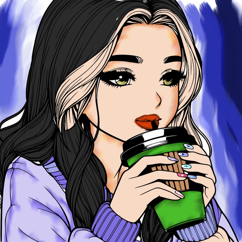 realistic girl drinking coffee