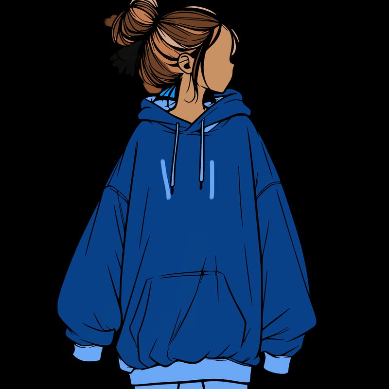 realistic girl with a oversized sweatshirt on and a bun