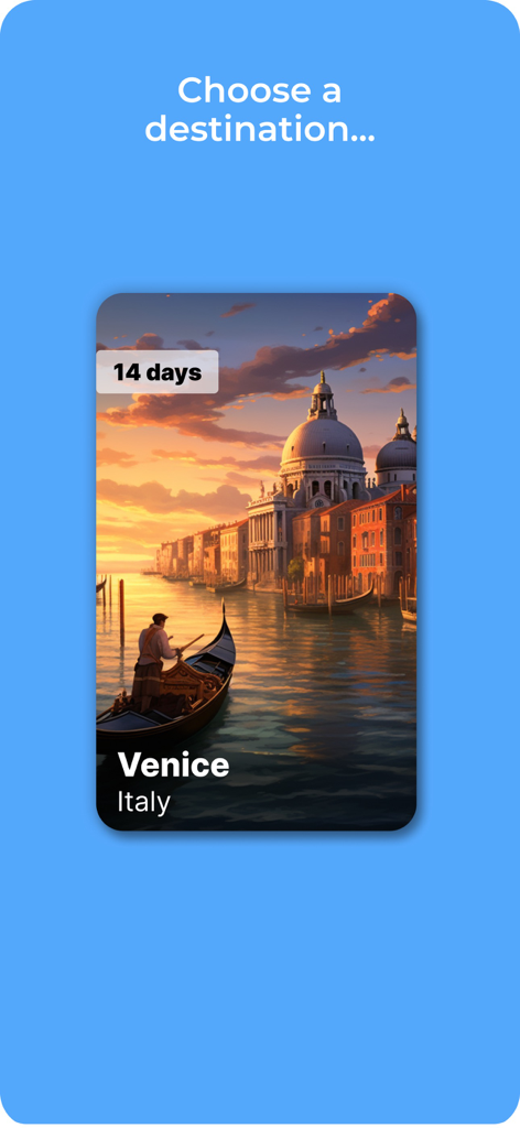 Henri Trip - Guide interactif - Écran de l'application Henri Trip pour choisir Venise comme destination de voyage