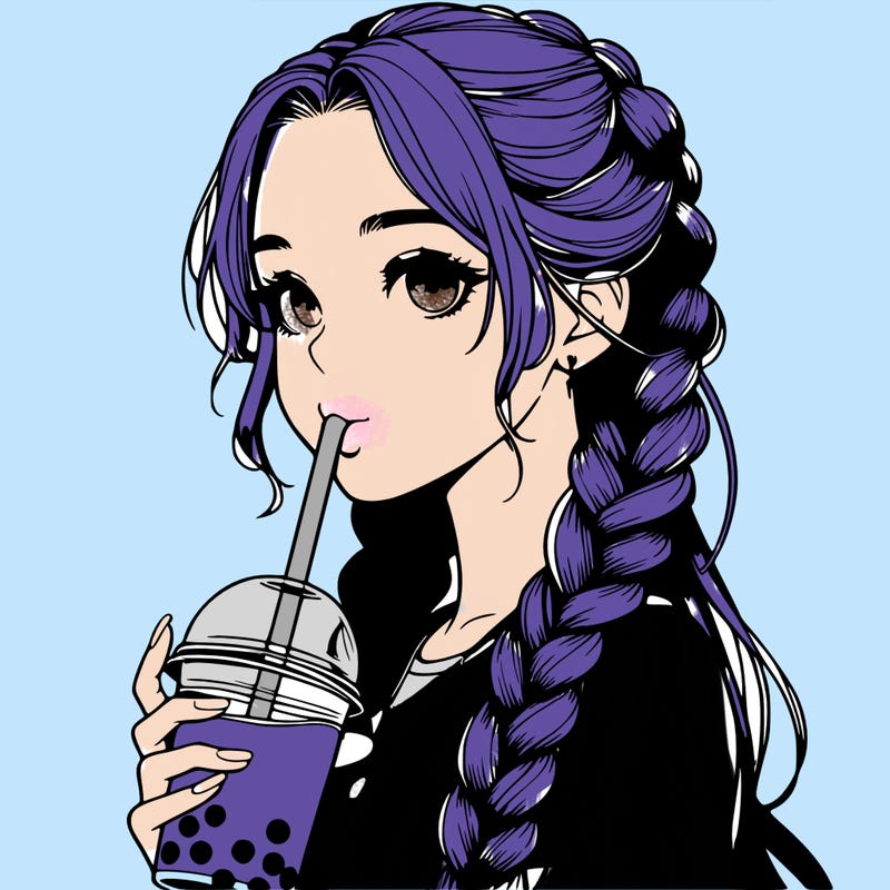 realistic girl with braided hair drinking boba