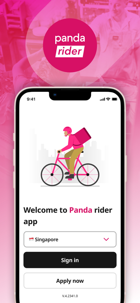 Écran d'accueil de l'application mobile foodpanda rider avec une illustration d'un cycliste livreur