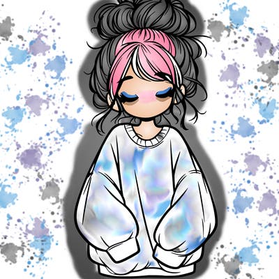 girl with baggy sweatshirt and messy bun