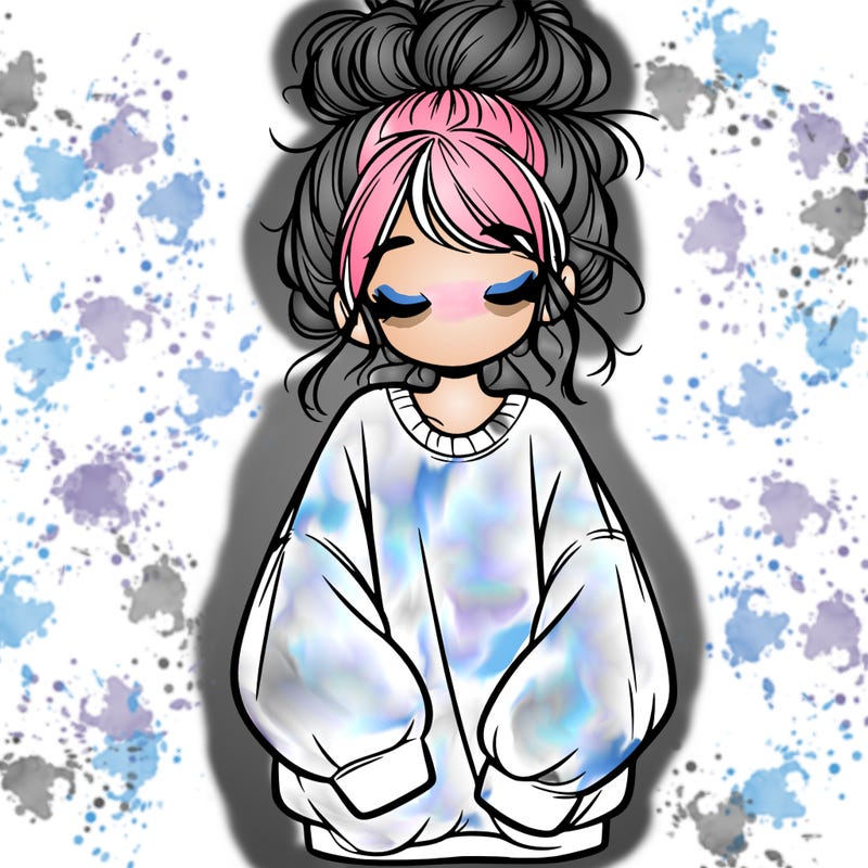 girl with baggy sweatshirt and messy bun