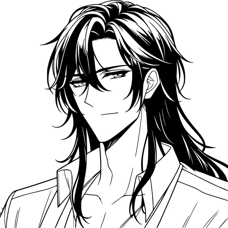 handsome anime man with long dark hair