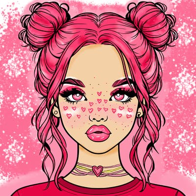 realistic girl with two buns in hair and lips