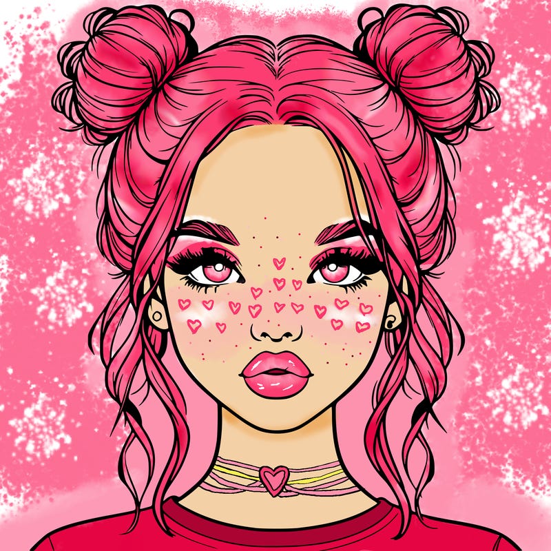 realistic girl with two buns in hair and lips