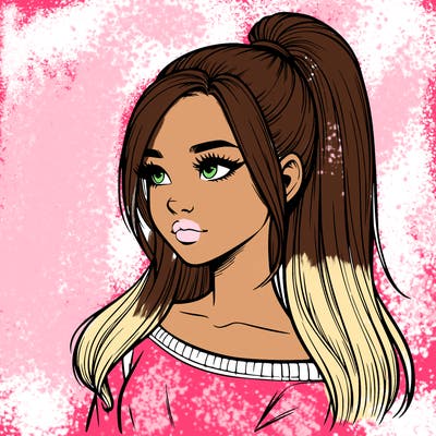 realistic girl with a high ponytail