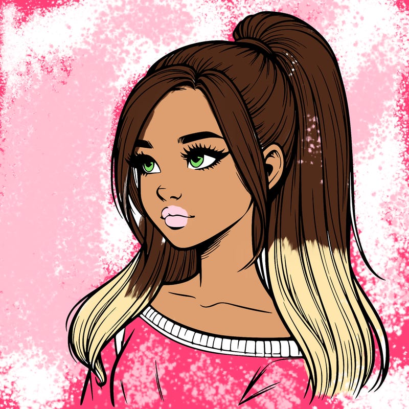 realistic girl with a high ponytail