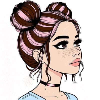 realistic girl with buns on the top of her head