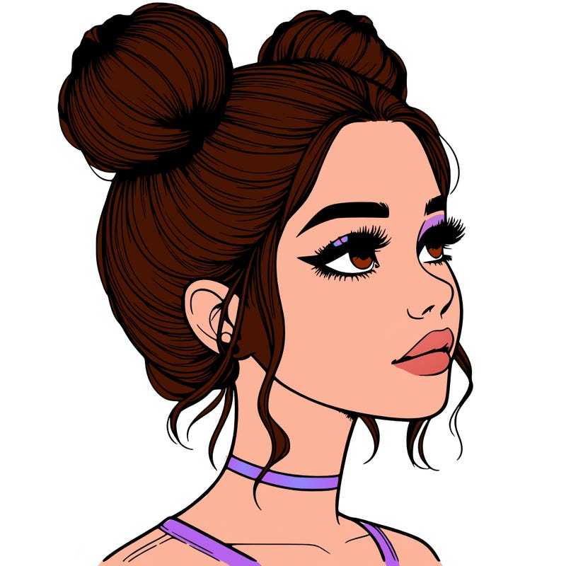realistic girl with buns on the top of her head