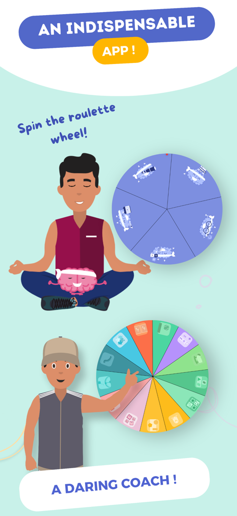 CLINT, your brain coach - Characters using the game selection roulette wheel in the CLINT brain coaching app