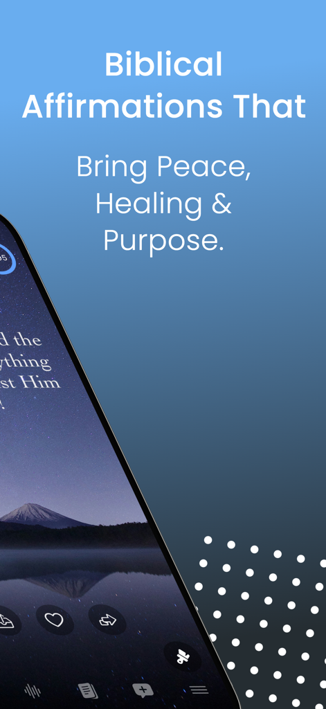 SpeakLife app display showing biblical affirmations for peace healing and purpose