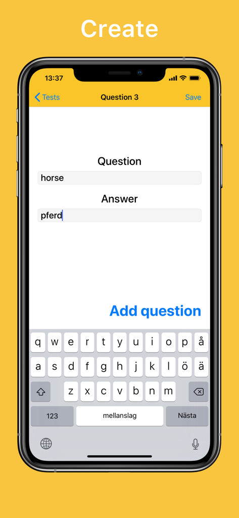 Learn It - Easier learning - Interface for creating a custom study question in the Learn It educational app