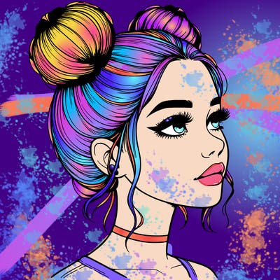 realistic girl with buns on the top of her head