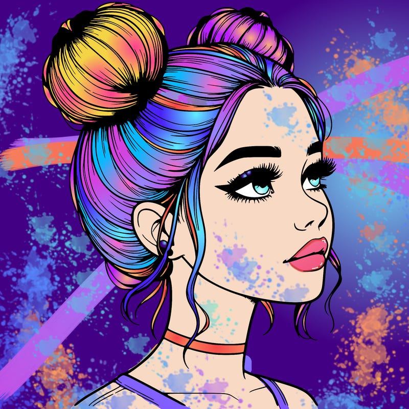 realistic girl with buns on the top of her head