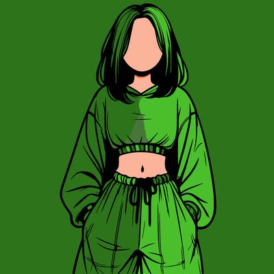 realistic girl faceless with baggy pants and a crop top