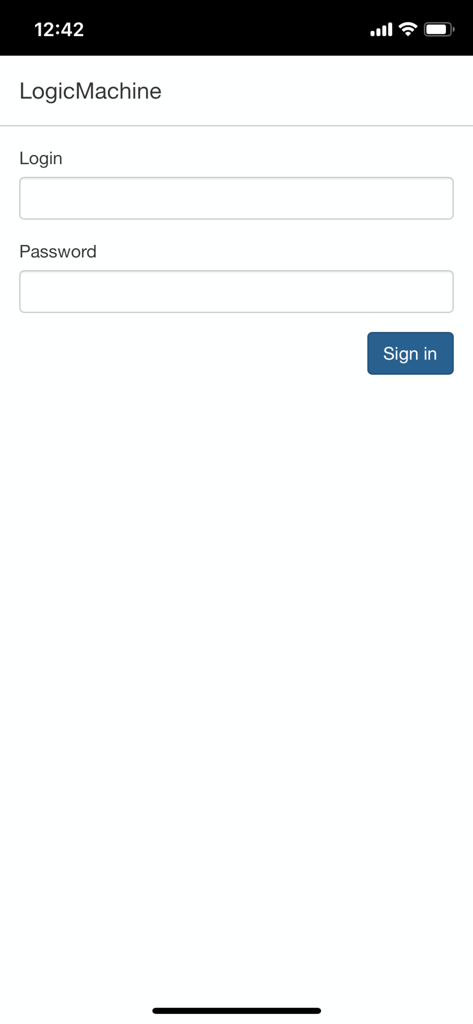 LM Home - LM Home app login screen for LogicMachine automation