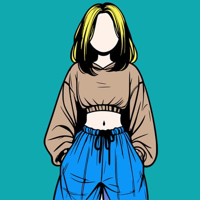 realistic girl faceless with baggy pants and a crop top