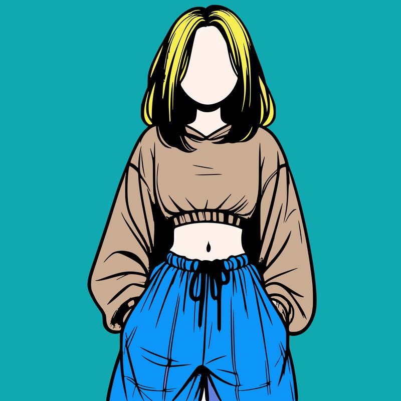 realistic girl faceless with baggy pants and a crop top