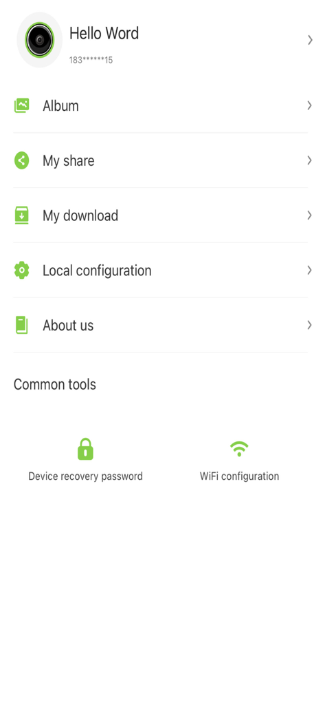 EasyLive Plus - User profile and settings screen in the EasyLive Plus app showing menu options and common tools like WiFi configuration.